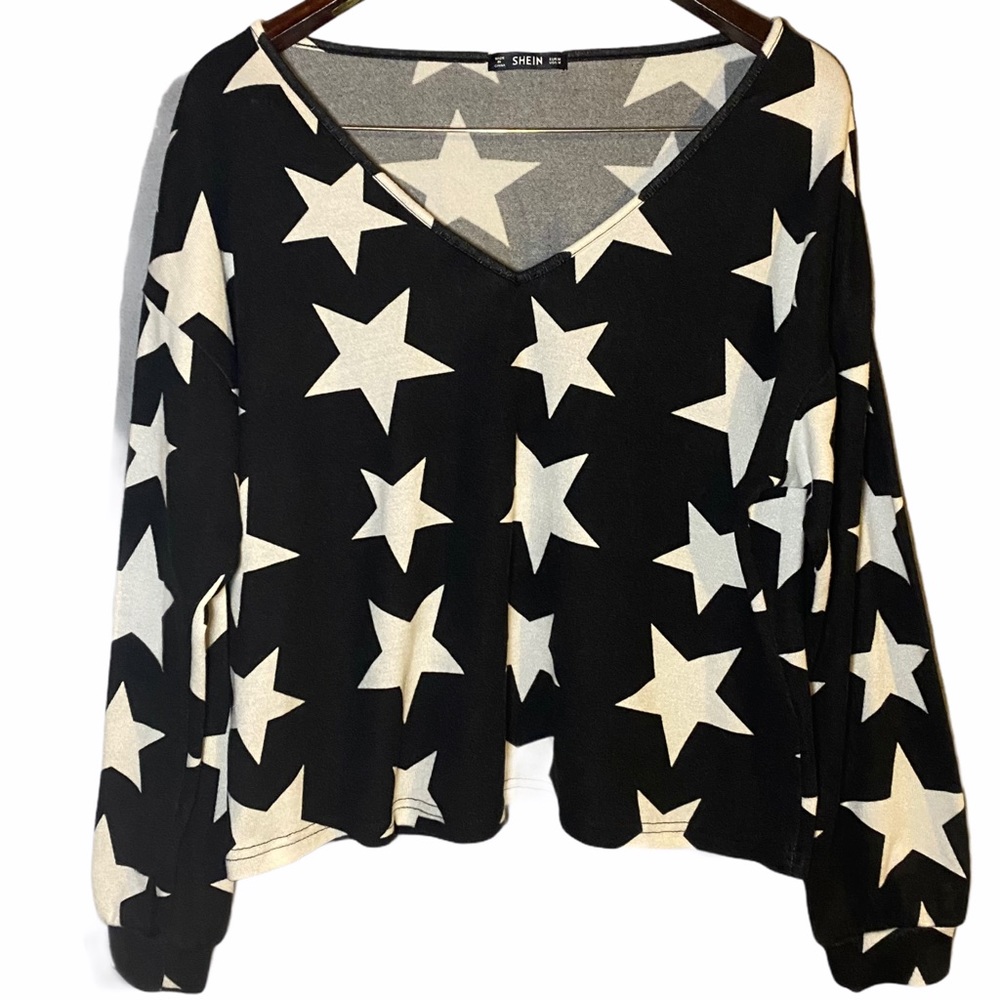 Shein Star Print Heather Knit Pullover